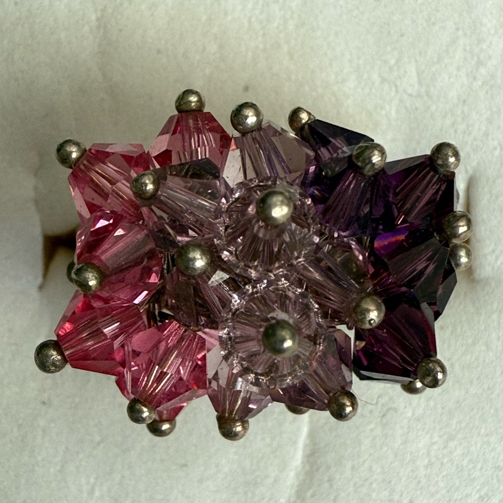 Vibrant Cha Cha Cluster Sterling Silver Pink , Lavender and Purple Crystal Ring - Picture 13 of 13